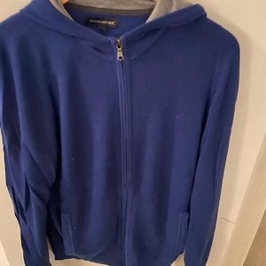 Banana Republic navy zip up.  Waffle pattern